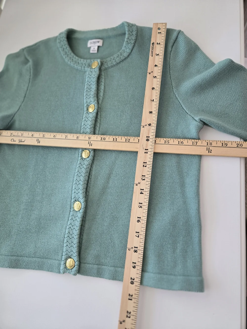 J.Crew Emilie Mint Sage Green Cotton Blend Lady Sweater Cardigan Gold Button S